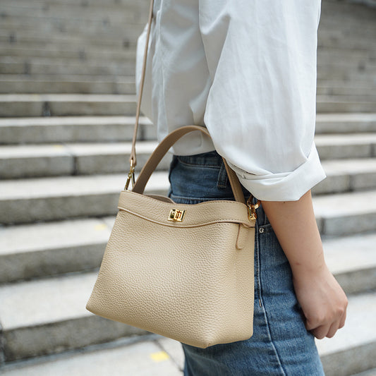 Women's Fashion Simple Temperament Commute Texture Female Bucket Bags