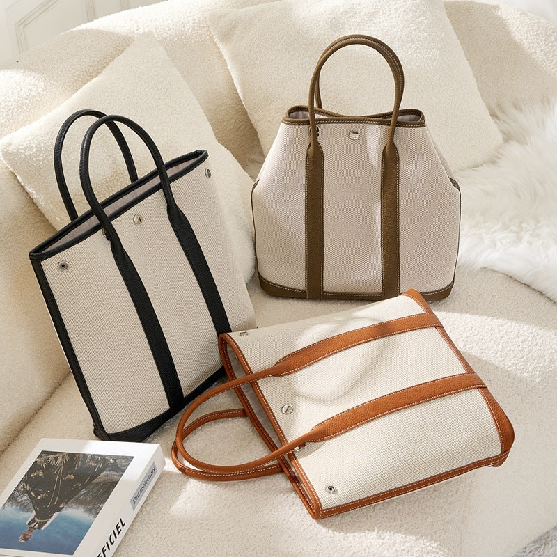 Women's Canvas Stitching Leather High-grade Large Capacity Handbags
