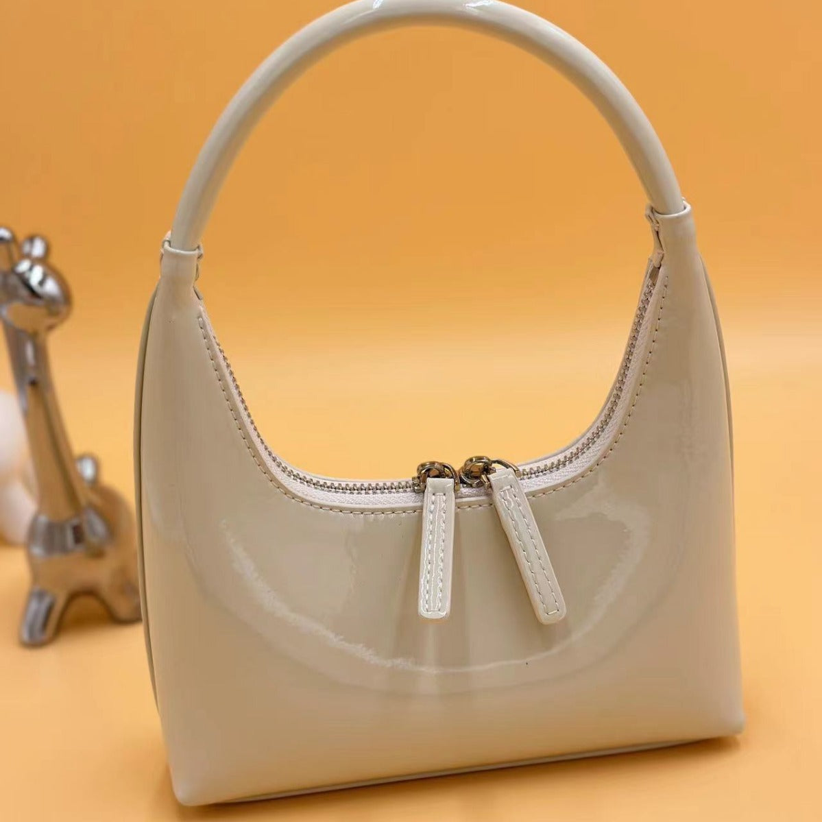 Mini Underarm Oil Wax Patent Leather Glossy Textured Cowhide Handbags