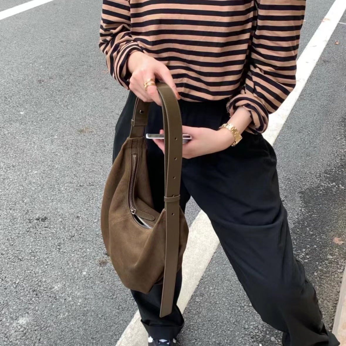 Women's Retro Leather Underarm Suede Dumpling Shoulder Bags