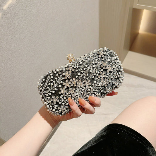 Women's Heavy Handmade Pearl Embroidery Dinner Clutch With Evening Bags