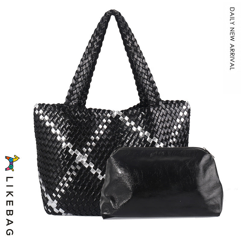 Contrast Color Hand-woven Design Fashion Large Shoulder Bags