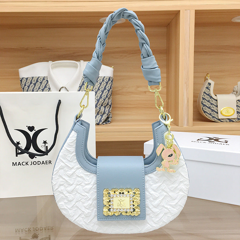 Women's Crescent Moon Hand-woven Twist Braid Shoulder Bags