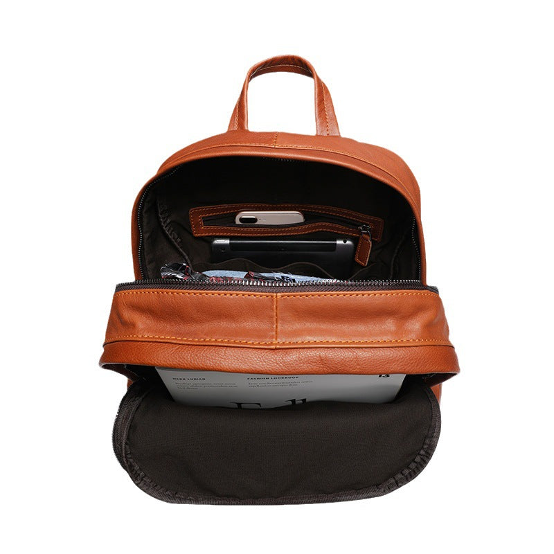 Men's Leather Leisure Large Capacity First Layer Backpacks