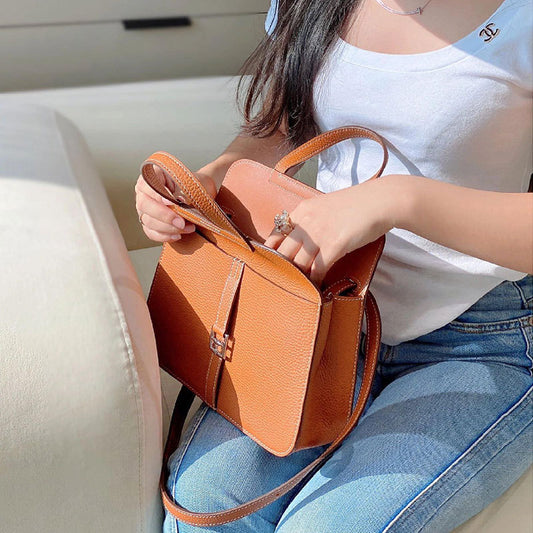 Ding Litchi Pattern First Layer Cowhide Saddle Genuine Leather Crossbody Bags