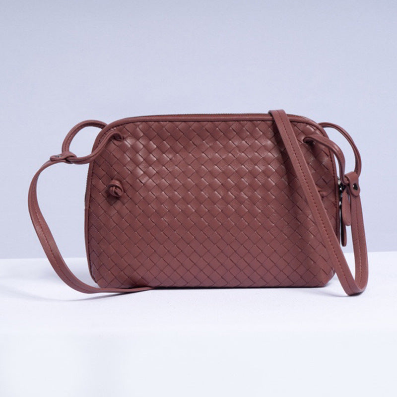 Women's Sheepskin Large Capacity Green Hand-woven Leather Crossbody Bags