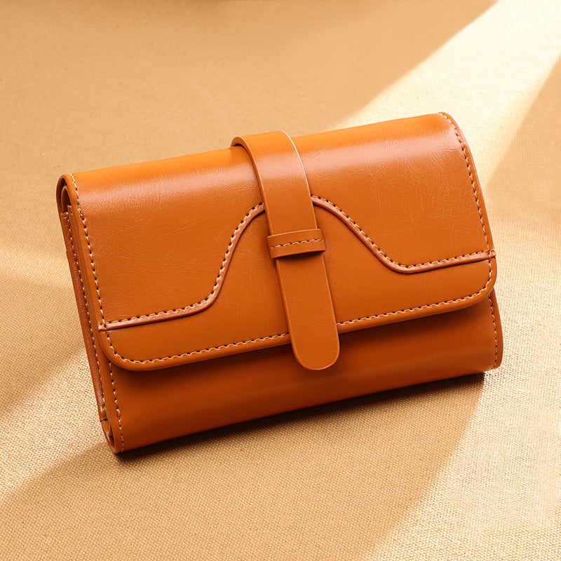 Women's Fold Vintage Oil Wax Genuine Leather Ladies Wallets