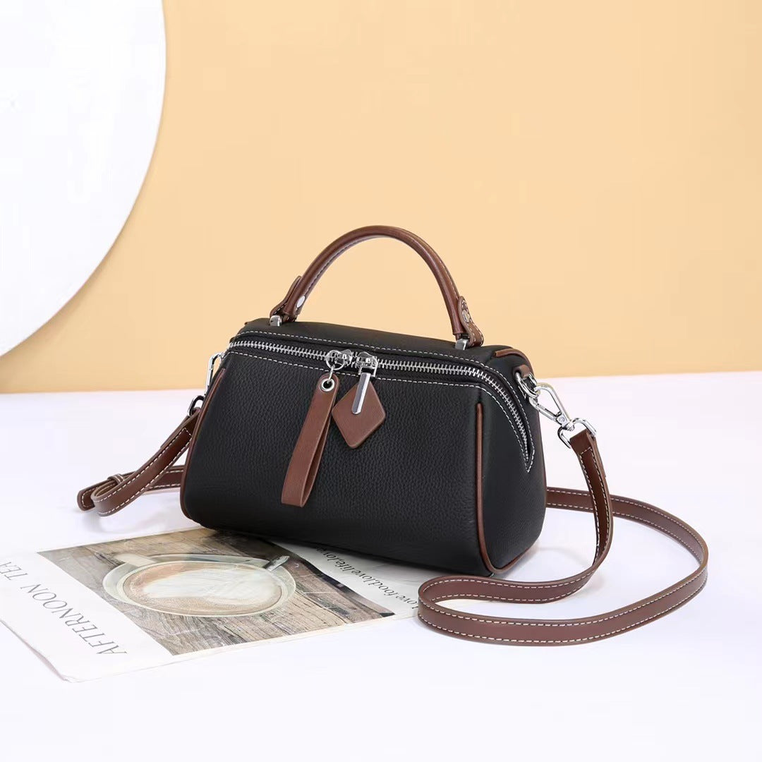 Women's Boston Pillow First Layer Cowhide Large Crossbody Bags