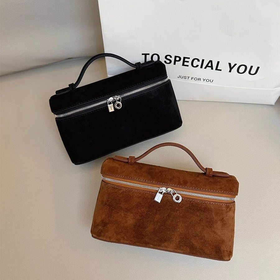 Women's Suede Lunch Box Genuine Leather Portable Bags