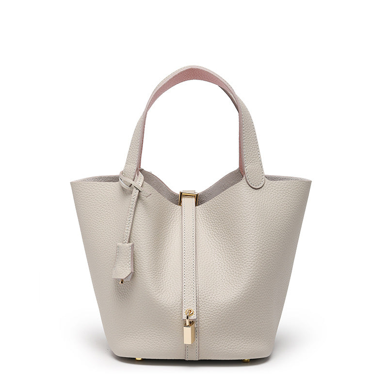 Women's Quality First Layer Cowhide Niche Basket Leather Large Bags