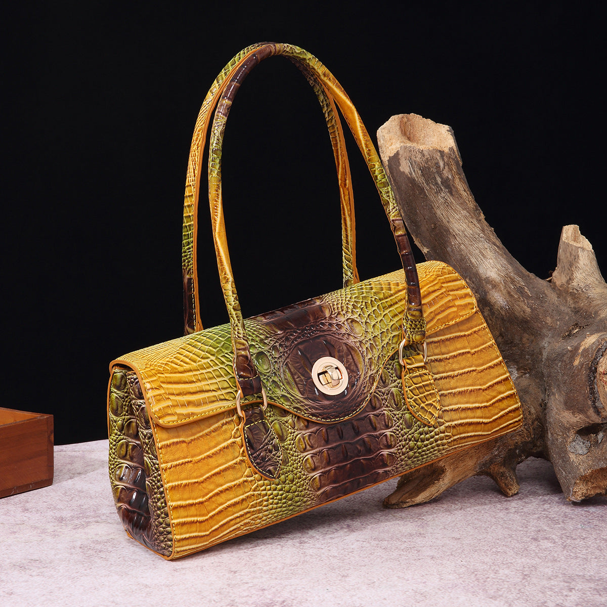 Women's Retro Portable Underarm Baguette Crocodile Pattern Crossbody Bags