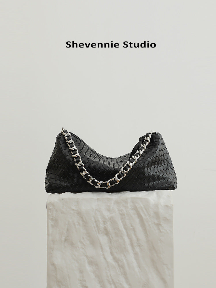 Braided Leather Large Capacity Oblique Collapse Tote Bags