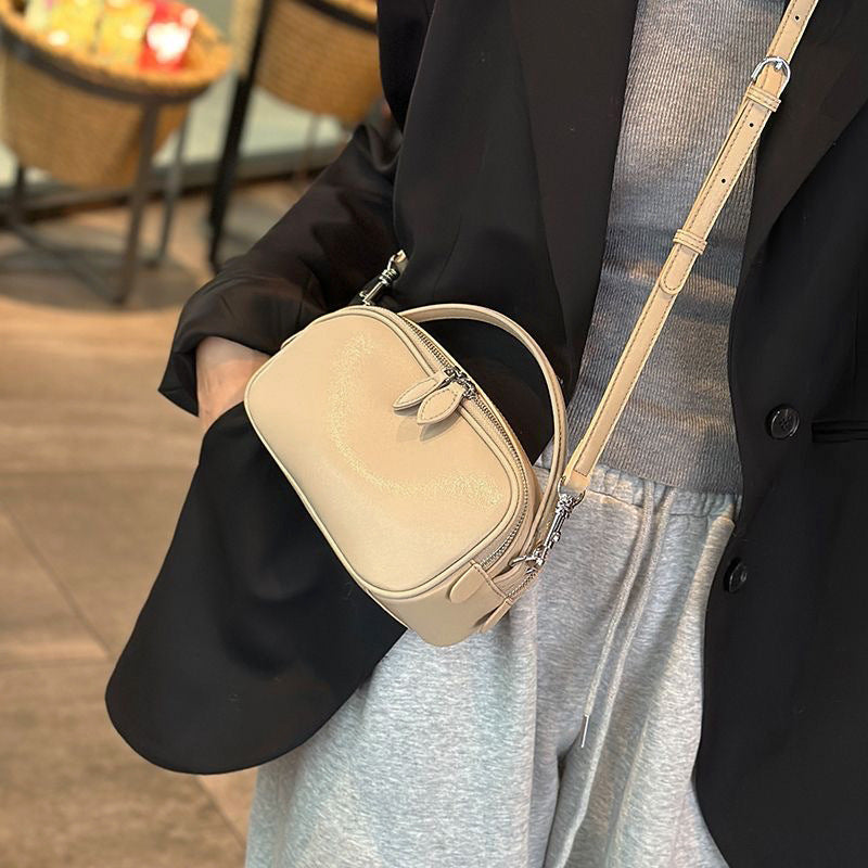 Women's Summer Genuine Leather Double Zipper Portable Crossbody Bags