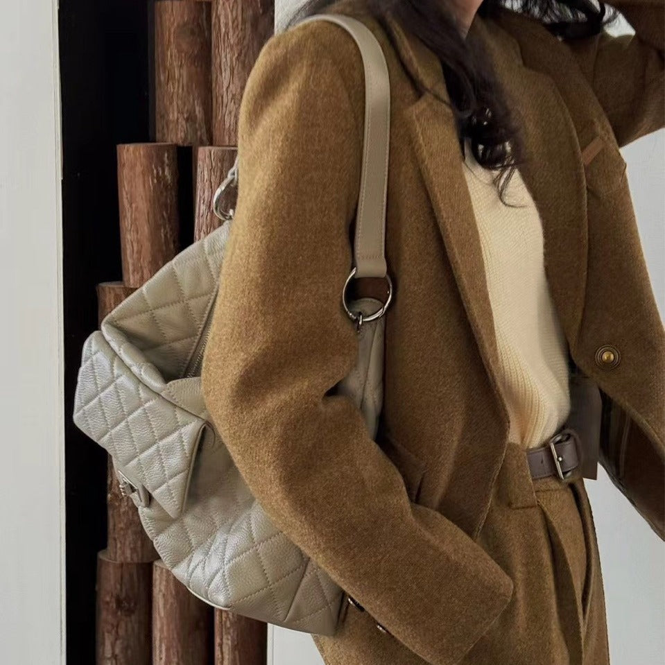 Underarm Layer Cowhide Rhombus Large Capacity Bags