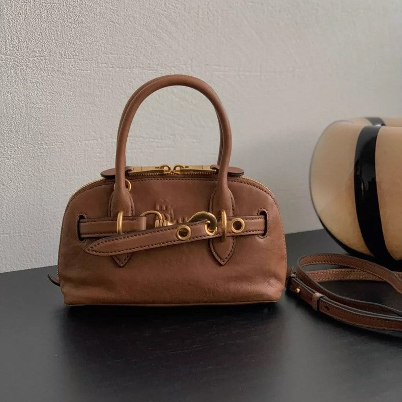 Vintage Genuine Leather Commuter Bowling Versatile Handbags