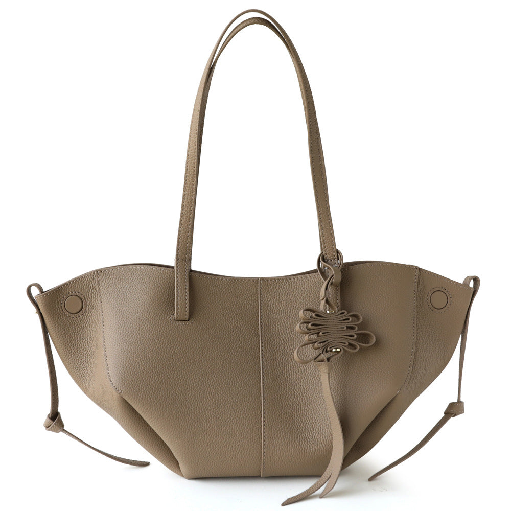 Women's High-grade Wings Layer Cowhide Pleated Commute Minimalist Handbags