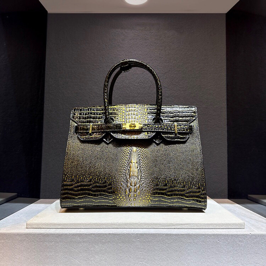 Women's High-grade Crocodile Pattern Genuine Leather Platinum Crossbody Bags