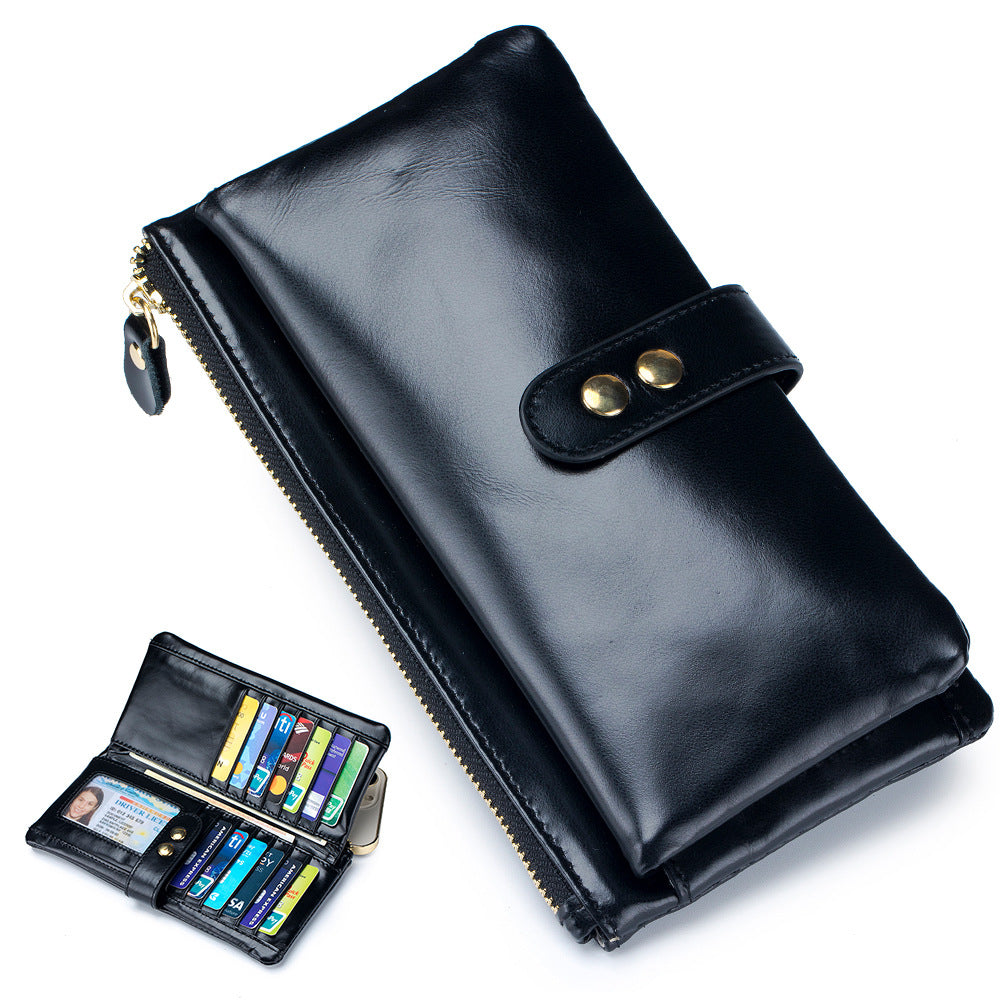 Oil Wax Skin Long Genuine Leather Ladies Wallets