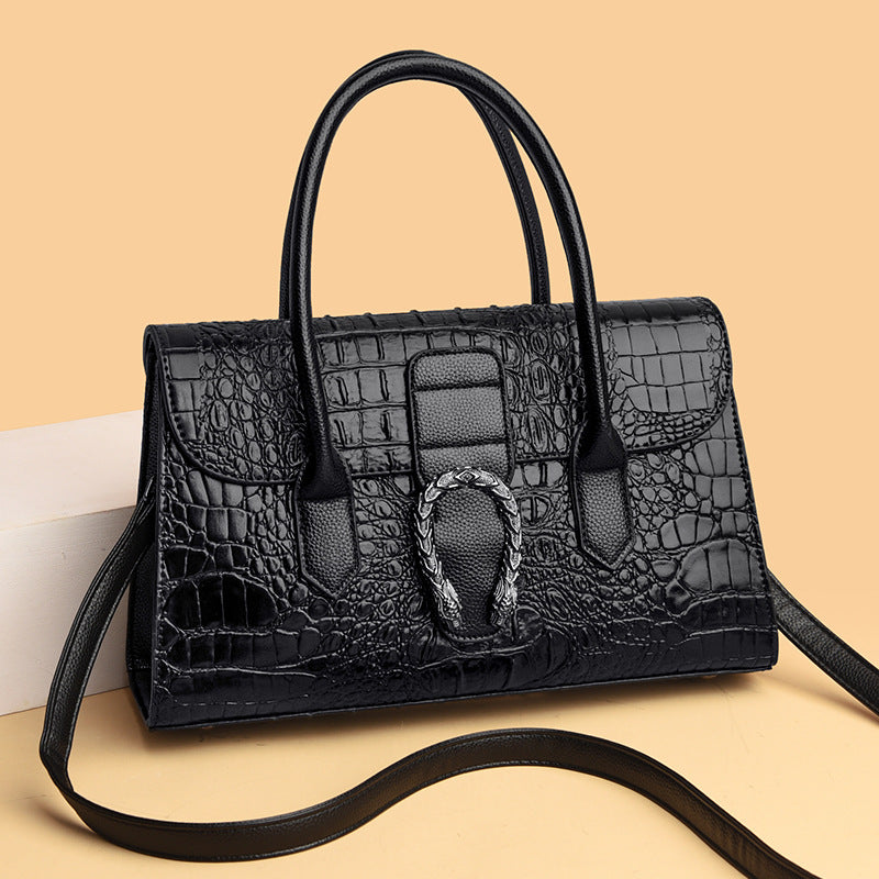 Women's Trendy Top Layer Cowhide Crocodile Pattern Handbags