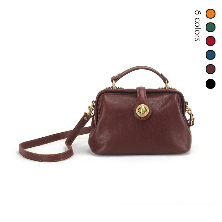 Women's First Layer Cowhide Doctor Portable Retro Crossbody Bags