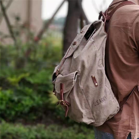 Men's Retro Washed Worn Motorcycle Large Capacity Backpacks