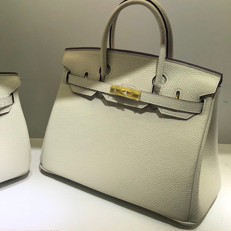 Women's First Layer Cowhide Lychee Pattern Leather Handbags