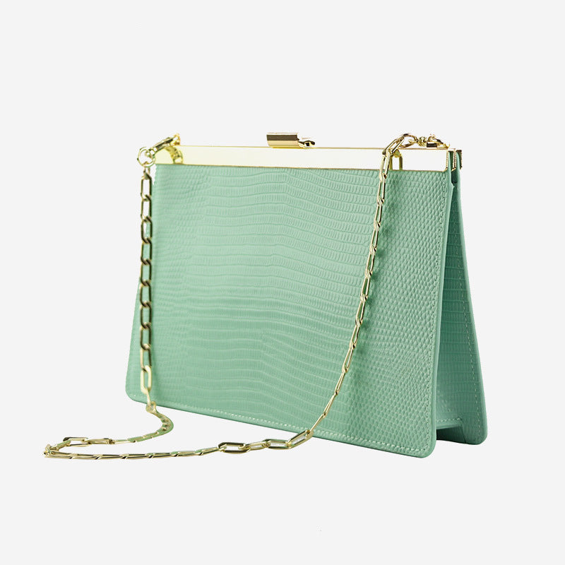 Women's Chain Design Lizard Pattern Clip Portable Crossbody Bags