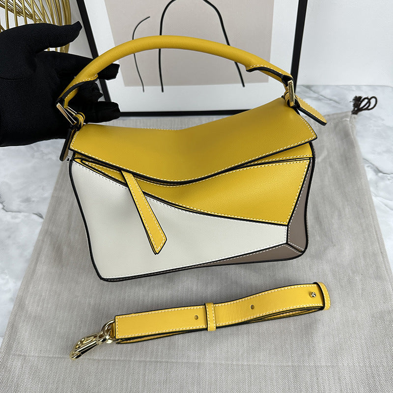 Women's Geometric Rhombus Soft Leather Stitching Genuine Portable Shoulder Bags