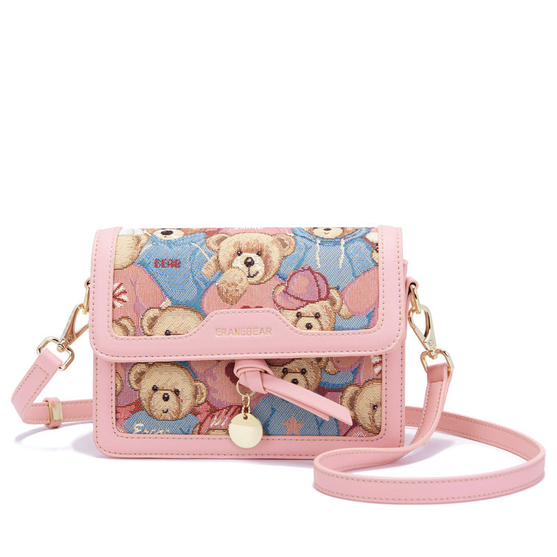 Bear Attachment Summer Victory Contrast Color Crossbody Bags