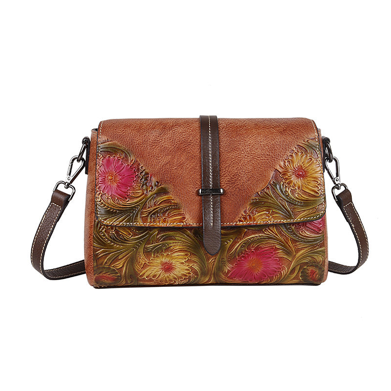 Summer First Layer Cowhide One Embossing Shoulder Bags