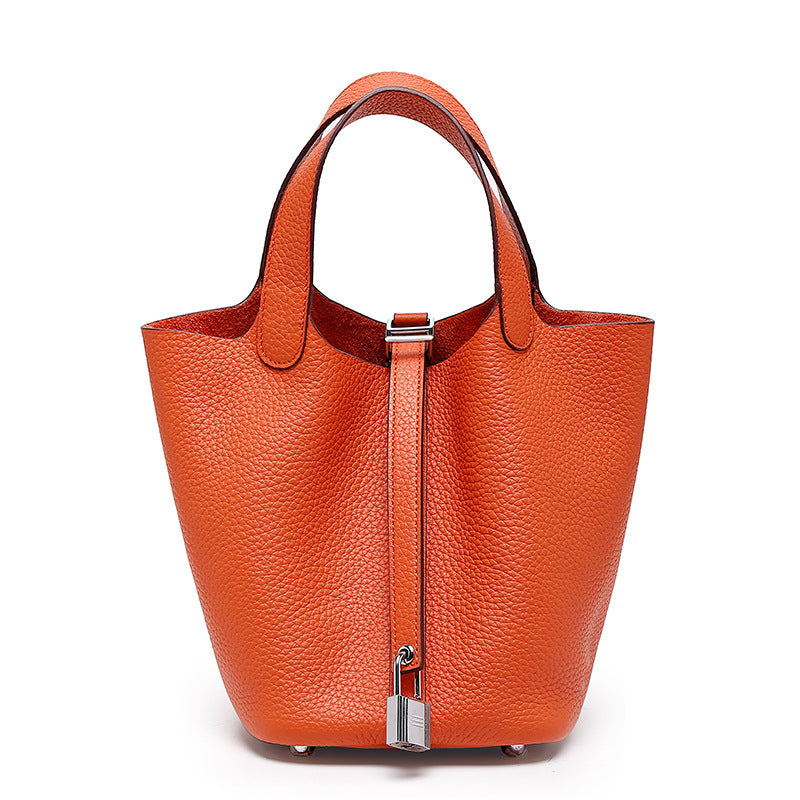 Women's Quality First Layer Cowhide Niche Basket Leather Large Bags