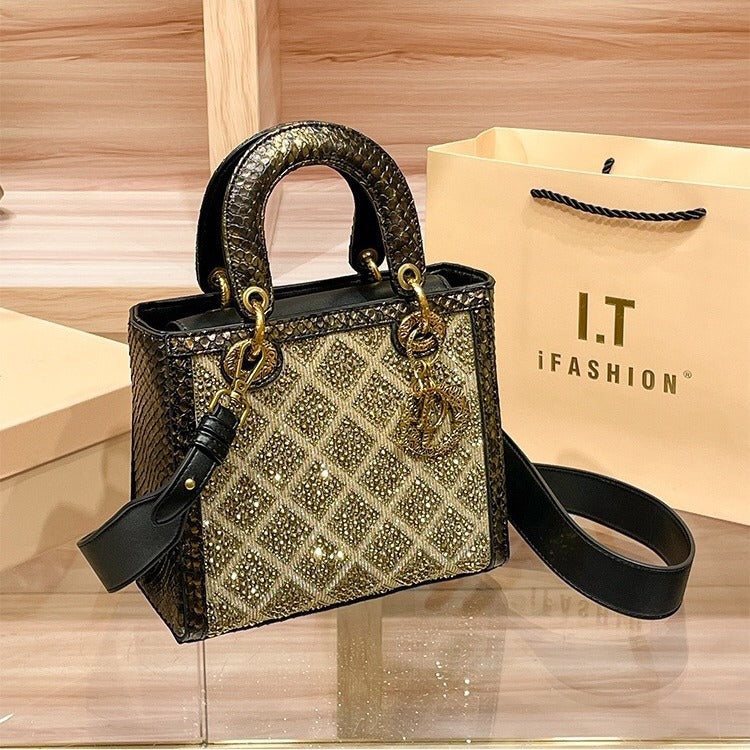 Women's Genuine Leather High-grade Niche Diamond Summer Retro Bags