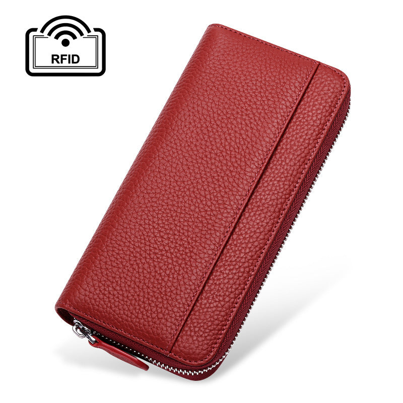 Women's Leather Long Zipper Litchi Grain Cow Ladies Wallets