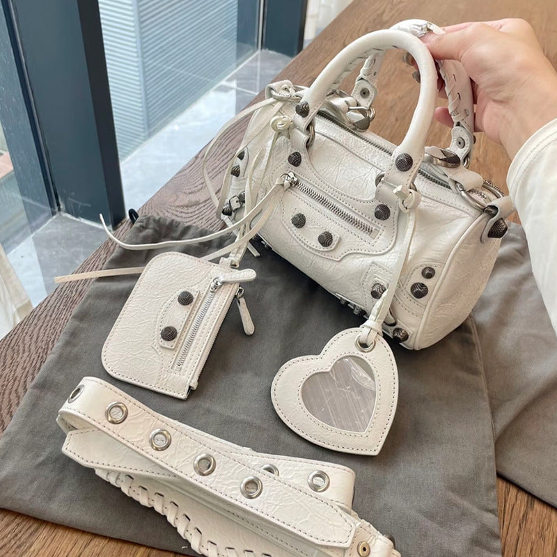 Women's Female Rivet Tassel Three-in-one Pleated Leather Handbags