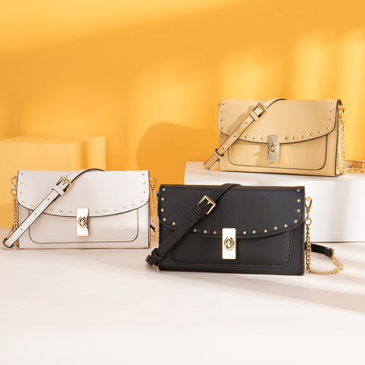 Women's Rivet Envelope Fashion Genuine Leather Chain Small Square Bags