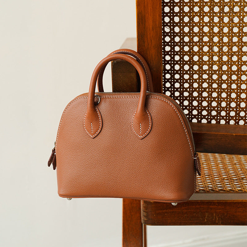 Women's Bowling Shell Top Layer Cowhide Leather Crossbody Bags