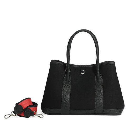 Large Capacity Canvas Stitching Contrast Color Genuine Cattlehide Leather Crossbody Bags