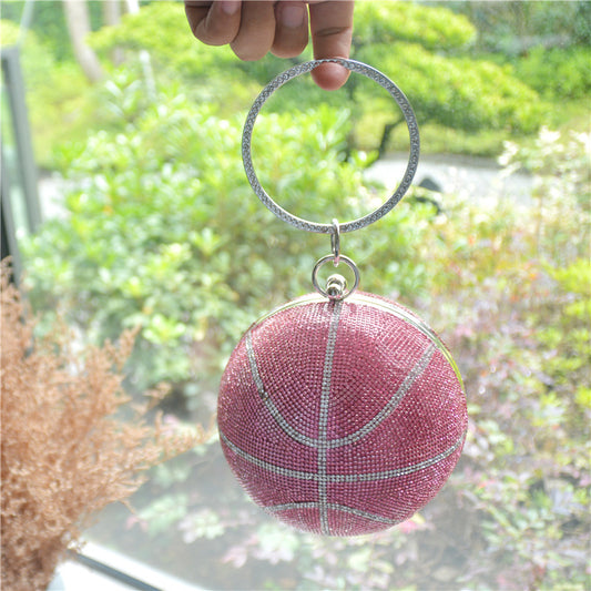 Women's Diamond Basketball Rhinestone Medium Dinner Chain Evening Bags