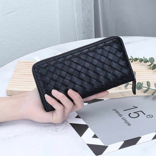 Women's Sheepskin Hand-woven Long Large Capacity Multi Slots Ladies Wallets