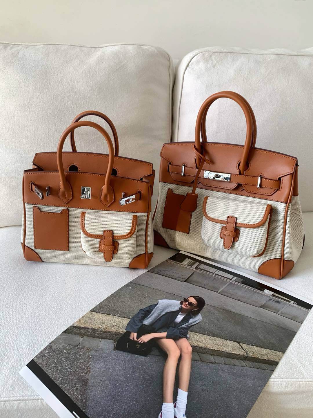 Women's Contrast Color Canvas Leather Stitching High-grade Handbags