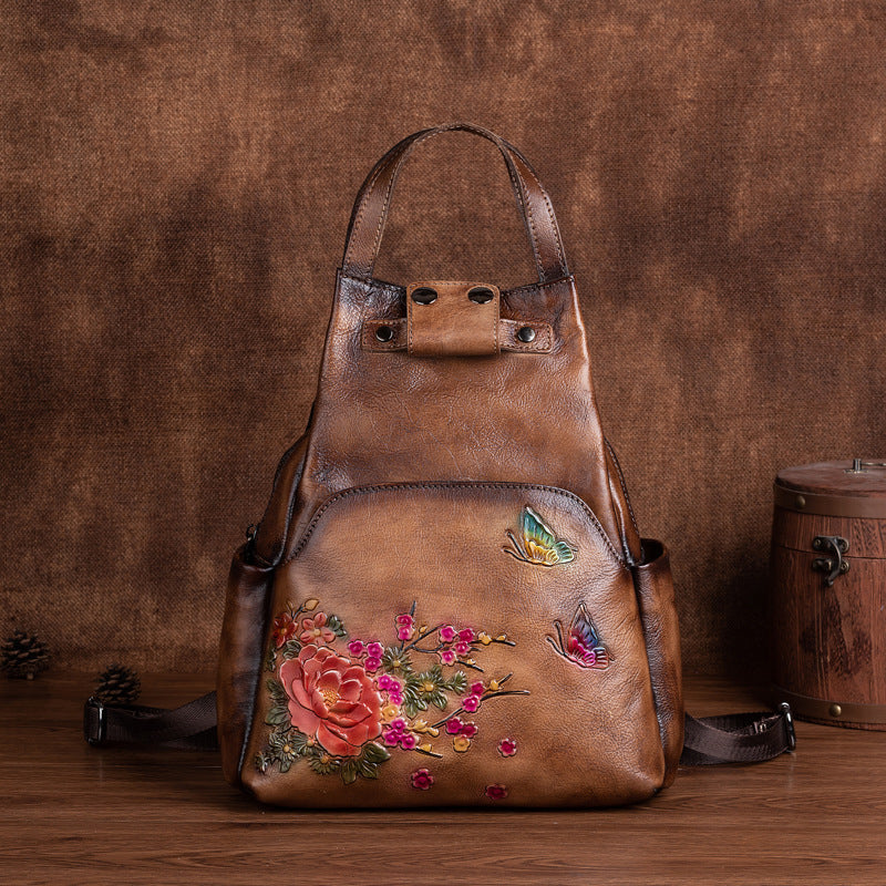 Women's Rub Colored First Layer Cowhide Chinese Backpacks