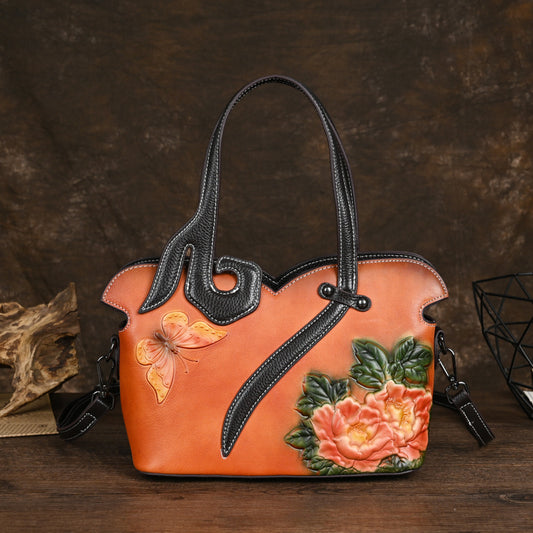 Women's Leather Retro Clutch Chinese Style First Handbags