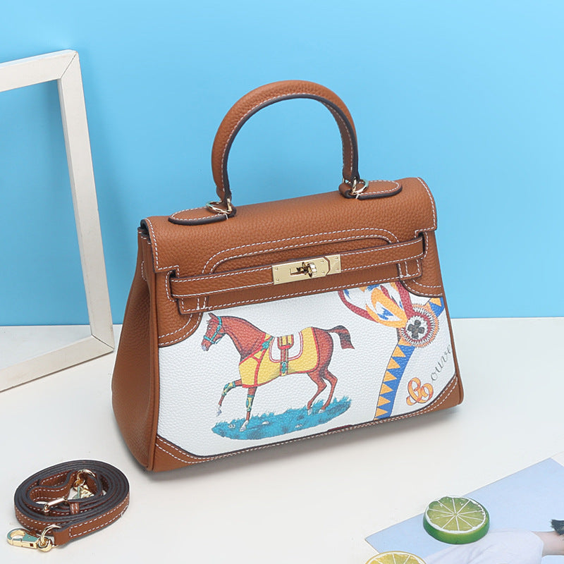 Women's Fashion Printed Iti Kai Cartoon Pattern Genuine Bags