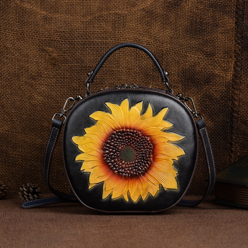 Women's Vegetable Tanned Leather Cowhide Portable High-grade Retro Shoulder Bags