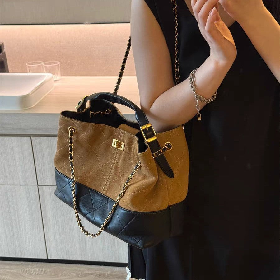 Classic Style Suede Color Matching Underarm Diamond Tote Bags