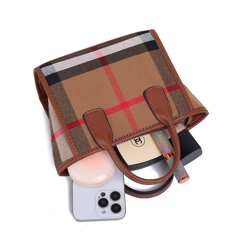 Women's Fashionable Stylish Canvas Plaid Simple Leather Handbags