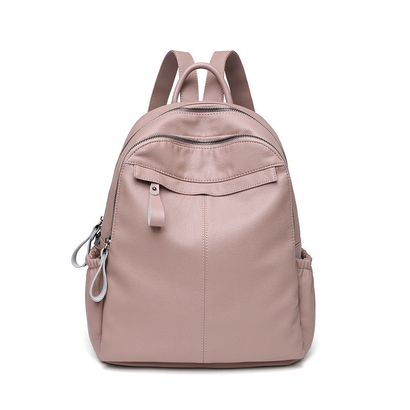 Women's Fashion Trendy Versatile Black Soft Leather Backpacks
