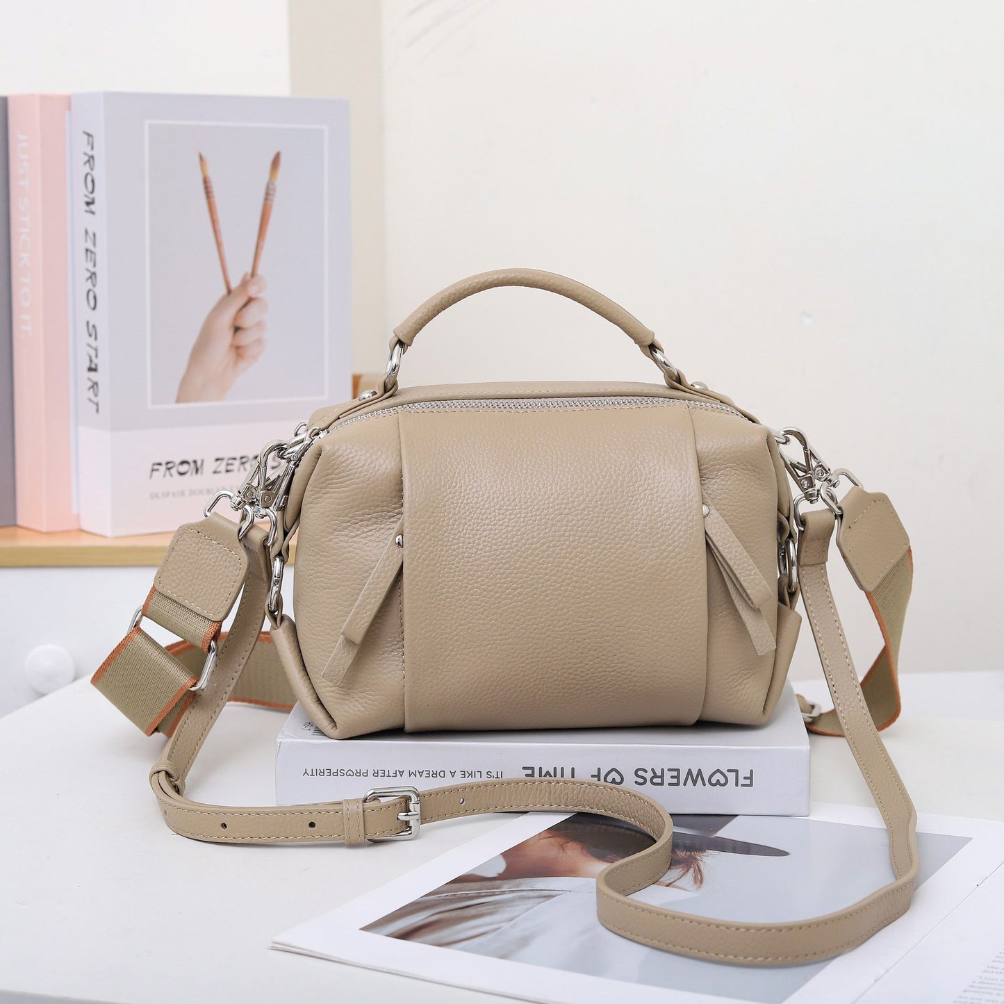 Women's Boston Genuine Leather Pillow Layer Crossbody Bags