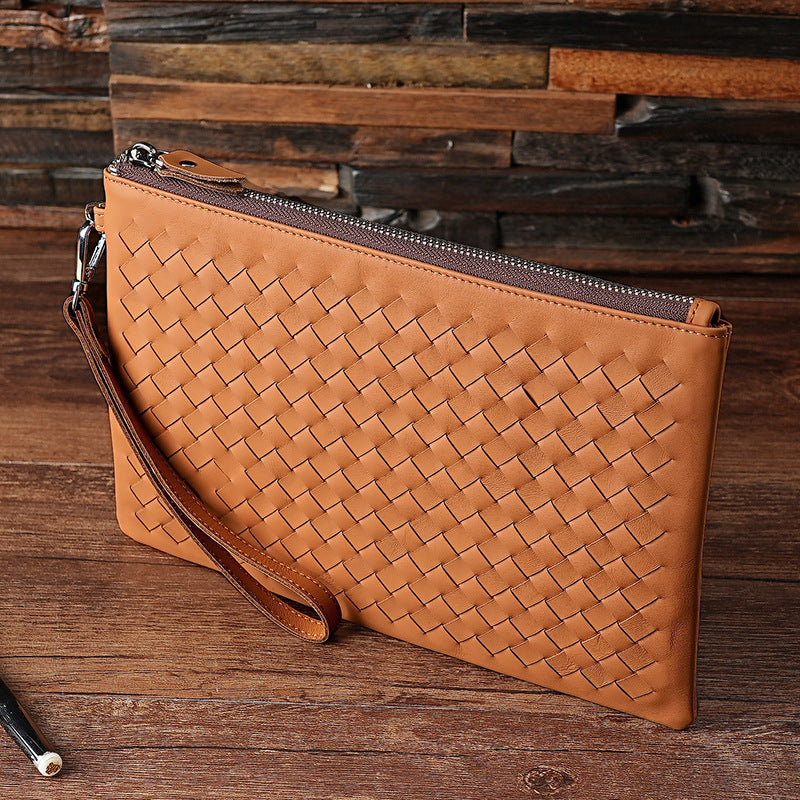 Women's & Men's & Hand-woven Leather Clutch Business Wrist Bags