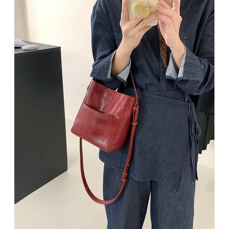 Women's Style Vegetable Tanning Leather Genuine Niche Crossbody Bags